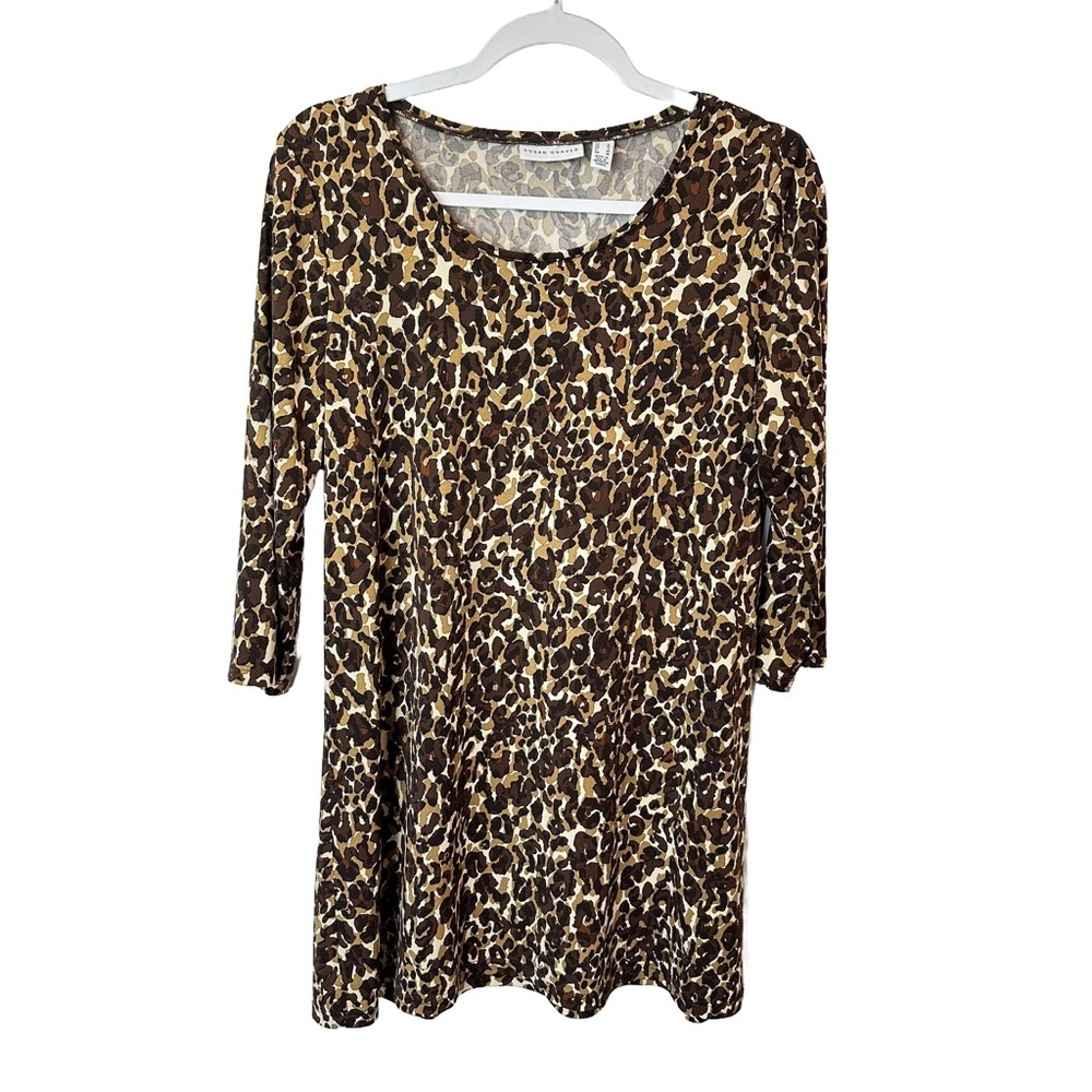 Susan Graver Leopard Casual Tunic Top with Scoop‎ Neck S